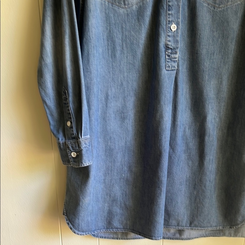 Uniqlo Women’s Denim Long Sleeve Popover Shirt Dress Tunic Top Button Front Sz L - Picture 12 of 13